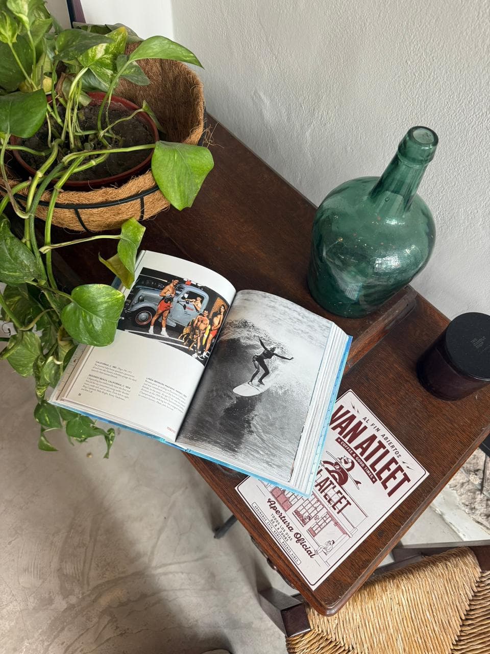 Surf books and objects on a corner table